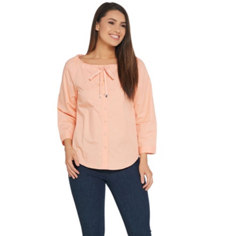 Linea Louis Dell'Olio XS Peasant Blouse Drawstring Detail Melon Mist X-Small